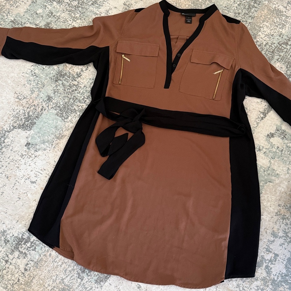 Lane Bryant Black and Brown Shirt Dress with Belt, Size 22